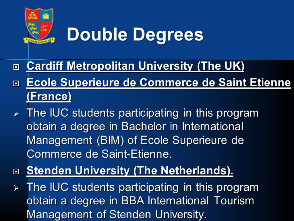 Double Degrees Cardiff Metropolitan University (The UK) Ecole Superieure de Commerce de Saint Etienne